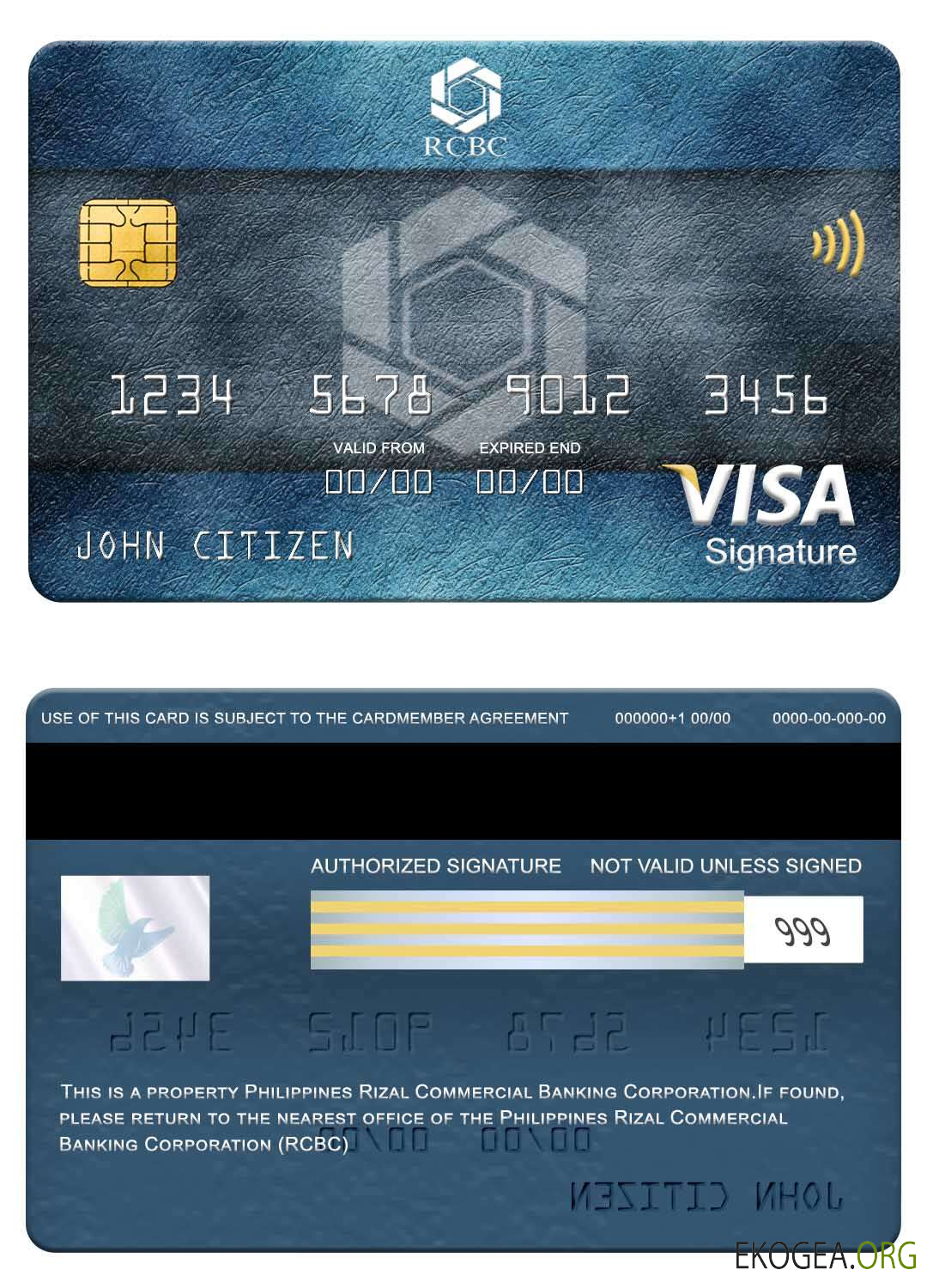 Carte de signature de visa Philippines Rizal Commercial Banking Corporation (RCBC)